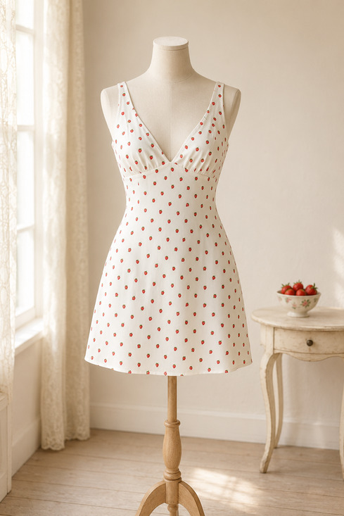 Francesca's Collections Dresses & Skirts - Mi Ami Strawberry Print Mini Dress Women Small Cottagecore Fit Flare Francesca’s